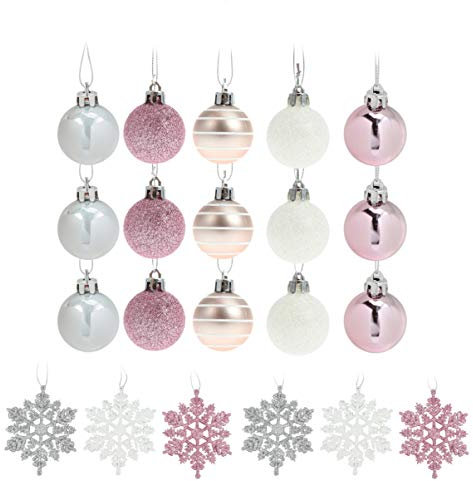 Amosfun 24 Piezas Adornos navideños Bolas moler Plata Rosa Colgando Diferentes adorables Bolas de Navidad Adornos para árboles de Navidad decoración de árboles de Navidad