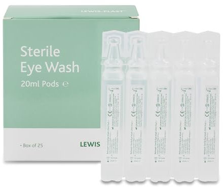 Lewis-Plast Premium 20 ml Kochsalzlösung Augenspülkapseln Box mit 25 – Enthält Natriumchlorid 0,9 % W/V Sterile ungiftige 20 ml Kapseln für leichte Augenreizungen