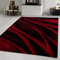 Carpetsale24 Kurzflor Teppich 200x290 cm, Modern Abstrakt Wellen Design in Rot Schwarz, Pflegeleicht, ideal für große Wohnzimmer, Essbereiche oder offene Wohnräume