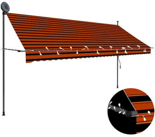 vidaXL Markise Einziehbar Handbetrieben mit LED Wasserabweisend Klemmmarkise Balkonmarkise Sonnenschutz Terrasse Balkon Garten 350cm Orange Braun