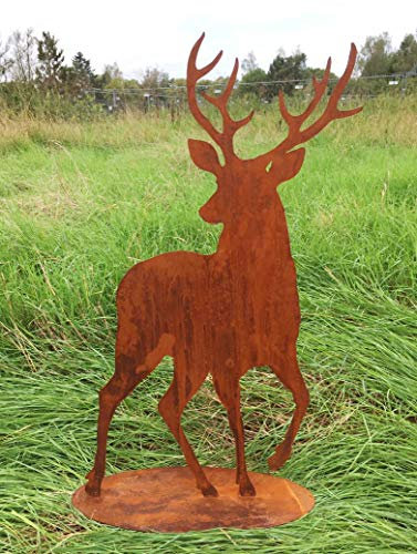 Edelrost Hirsch nach vorne schauend 90x53cm REH Rost Edelrost Metall Tier + Original Pflegeanleitung von Steinfigurenwelt (Hirsch nach vorne schauend 90x56cm)