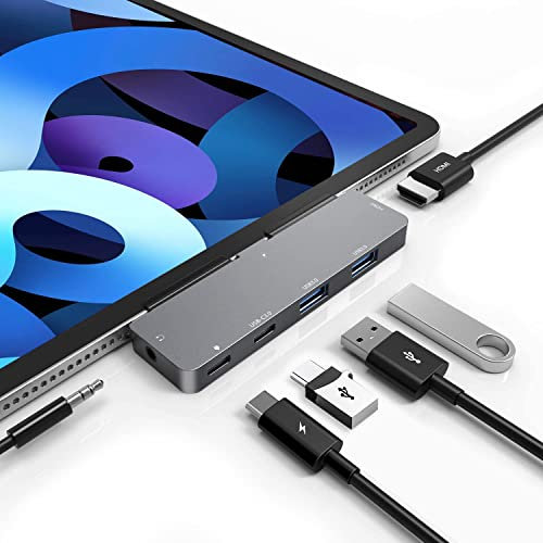 iPad Pro USB C Hub, 6-in-1 Adapter für iPad Pro 12.9 11 Zoll iPad Air 4 Docking Station mit 4K HDMI, USB-C PD Aufladung, USB 3.0, 3.5mm Audio Klinke, Zubehör
