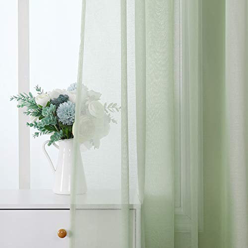 MIULEE Tende Trasparenti 2 Pannelli in Poliestere Resistente con Passanti Morbido e Moderno per Camera da Letto Ufficio Cameretta Bambini 140X215 CM Verde