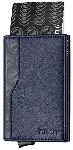 VULKIT Credit Card Holder with Double ID Window Leather Passcase Wallet RFID Blocking Automatic Pop Up Card Wallet for Cards & Notes