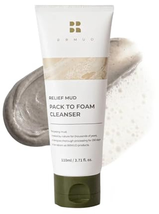 BRMUD Relief Mud Pack to Foam Cleanser - 2-in-1 Purifying & Hydrating Korean Foaming Clay Mask Facial Cleanser for Pore & Sebum Control - Makeup Cleansing Face Wash Korean Skincare (3.71 fl oz)