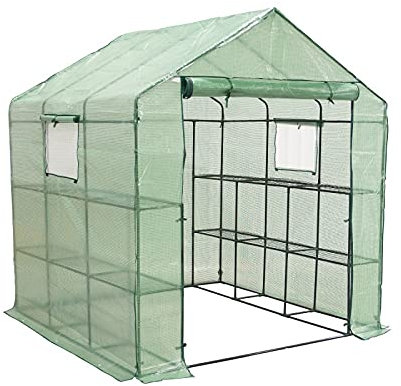 Grindi - Foliengewächshaus Gewächshaus Treibhaus Pflanzenhaus mit Regal - PVC Folie transparent, 200x200x220 - Gewächshaus Klein Balkon Garten Winterfest Stabil & Einfach zu Montieren