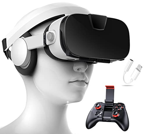 JYMYGS VR Glasses, Virtual Reality Headset, VR Headsets Support Android and IOS, Bluetooth Connection for iPhone 13 Pro Max/13 Pro/13/12/11, for Samsung Galaxy S21, Huawei, Xiaomi