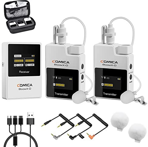 comica BoomX-D2 kabelloses Lavalier-Mikrofon, 2,4 G, kompaktes kabelloses Mikrofonsystem, Lav-Mikrofon für Kamera, Smartphone, Podcast, Interview, YouTube, Facebook, Live-Steaming, Weiß