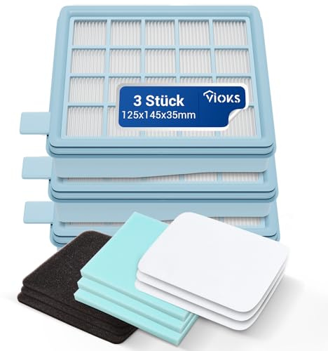 VIOKS Filter Set 3x 4-teilig Ersatz für Philips FC8058/01 432200493801 Philips Hepa Filter für Philips Saugwischer/Filter Philips Staubsauger Beutellos Philips Bodenstaubsauger
