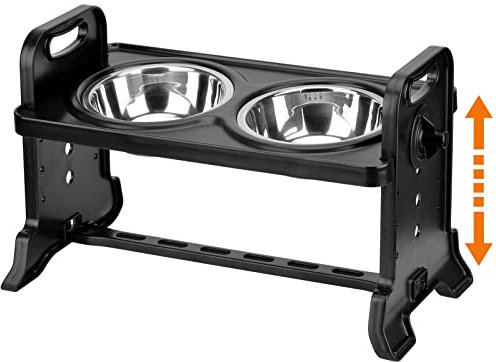 Raised Dog Bowls Queta Adjustable Detachable Elevated Pet Bowls, 4 Adjustable Height Feeder with Double Stainless Steel Food and Water Bowls for Cats and Small Medium Dogs Black