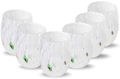 Gocce di Murano 6 Bicchieri Acqua Lavorati Secondo la Tradizione degli Artigiani di Murano, Bicchiere Soffiato e Lavorato a Mano 300 ml - Bicchieri Acqua Vetro Arcobaleno Pioggia
