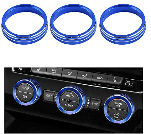 BLINGOOSE für VW Zubehör Blau Klimaanlage Knopf Aufkleber Kompatibel Volkswagen Golf Passat Arteon Tiguan Atlas CC Sport Switch Ring Dekoration Abdeckung 3 Stück