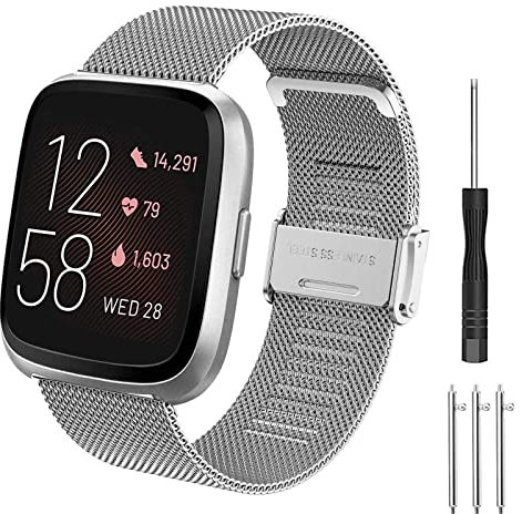 Hatolove Kompatibel mit Fitbit Versa 2 Armband/Fitbit Versa Armband für Damen Herren, Mesh Gewebte Edelstahl Armband Metall Uhrenarmband Ersatzband für Fitbit Versa 2/Fitbit Versa/Versa Lite