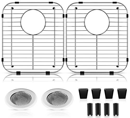 ARLBA Confezione da 2 protezioni per lavello in acciaio inox 304 per lavello da cucina con foro di scarico posteriore, griglia universale per lavello da cucina, 33,5 x 29,2 x 3,2 cm, griglia per