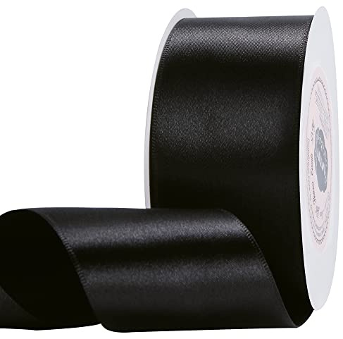 VATIN 25 Meter Satinband Schwarz 50MM Einseitiges Farbband Schleifenband Band geschenkband Dekoband satinband