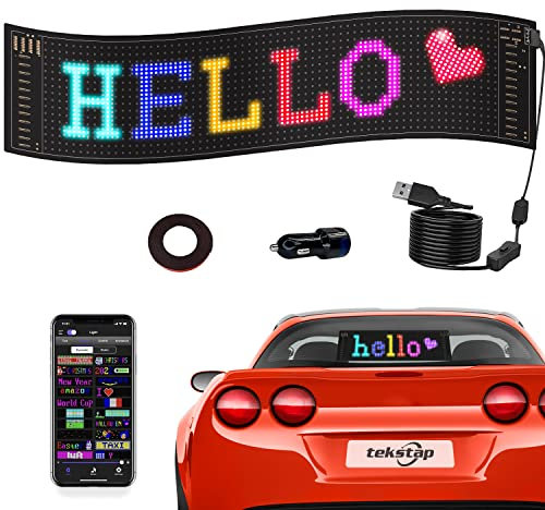 tekstap Panneau LED Programmable, Panneau Led Voiture de Contrôle d'application Bluetooth, Panneau Personnalisé Pliable Etanche 5 V USB LED (38X10CM)