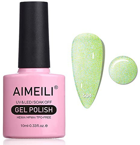 AIMEILI UV Gel Nagellack Glitzer Grün Jelly Translucent Glitzer UV Nagellack Spring Summer Glitter Gel Polish - 504 Grün