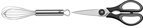 WMF Profi Plus Schneebesen 15 cm, Cromargan Edelstahl mattiert & Touch Küchenschere 21 cm, Haushaltsschere mit Sägeschliff, Schere Küche, Cromargan Edelstahl, Softgriff, schwarz