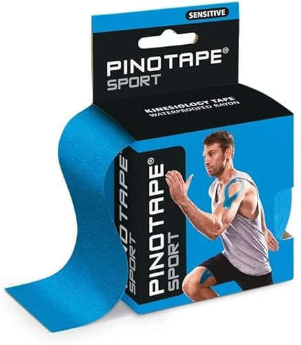 Pinotape Sport - Sensitive Tape - Light Blue - 5 cm x 5 m - wasserfestes Kinesiotape - für sensible Haut - latexfrei - starke Haftung | 4 Tapes je 5 Meter = 20 Meter