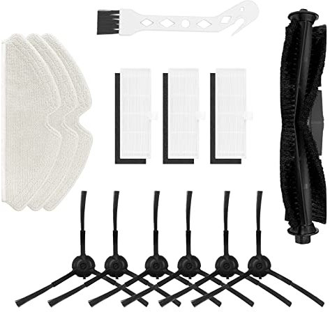 DingGreat Pièces robot aspirateur, Kit d'accessoires pour robot aspirateur HONITURE Q6, 14 pièces, 1 brosse principale, 6 brosses latérales, 3 filtres HEPA, 3 serpillières