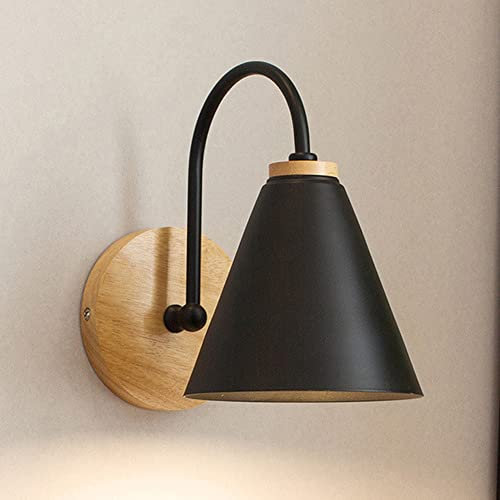 Mengjay Wandleuchte Holz Innen E27 Wandlampe Macaron Edison Kupfer Lampe Metall Modern Wandstrahler Wandleuchte für Schlafzimmer, Wohnzimmer, Treppen, Korridor (Schwarz)