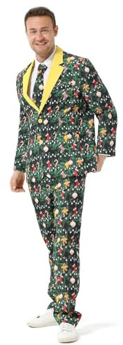 U LOOK UGLY TODAY Costume de Fête de Noël pour Hommes Costume Drôle de Veste de Noël, Tenue de Costume de Nouveauté - Coupe Régulière