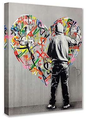 Banksy Street Art Decor Classic Graffiti Bilder Love Word Pop Gemälde Kunstwerk 1 Paneele Leinwand Wandkunst Wohnzimmer Home Modern Decor Gerahmt Giclée-fertig zum Aufhängen Geschenk (40cm x 60cm)