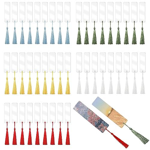 thirei Lesezeichen, Diy Lesezeichen, 45 Stück Lesezeichen Acryl Rohling, Mit 45 Bunten Quasten, Geeignet Für Bastelarbeiten, Lesezeichen, Geschenkdekoration