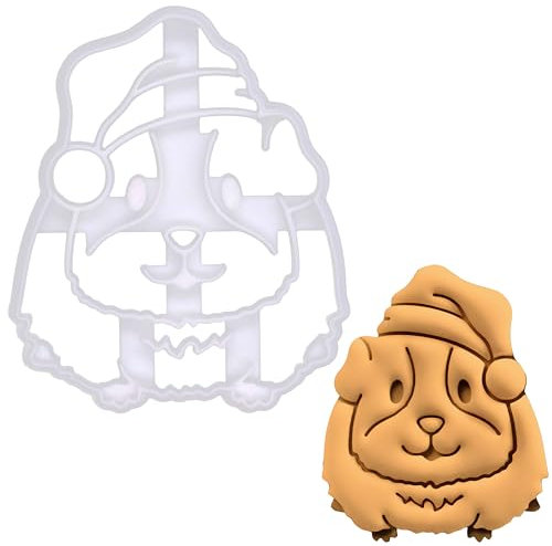 BAKERLOGY Meerschweinchen mit Weihnachtsmütze Ausstechform - Detailliertes Keksausstecher-Design zum Backen und Basteln, ideal für Fondant, Teig, Ton