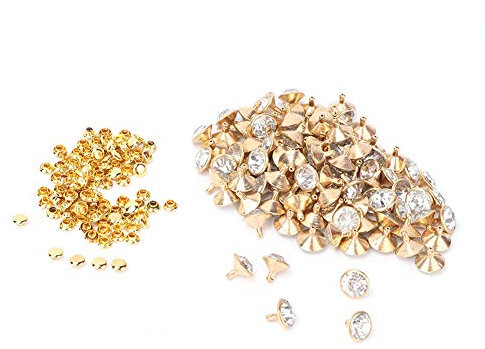 100 Stück Stoff-Kristall-eingelegte Schnellnieten, 12 Mm Punkt-Nietenkappen für DIY-Lederhandwerk-Dekoration, DIY-modische Rheinnagel-Nagelkopfnägel für (Rohrdiamant mit Goldrand