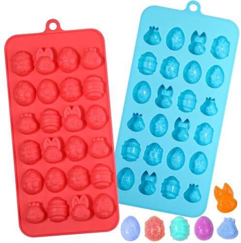 Kamehame Silikonform Ostern Pralinenform Silikon 2 Stück 24 Löchern Osterhase Silikonform Ostereier Backform Ei Schokoladenform Hasenform Eierform für Schokolade Süßigkeiten Kuchen Dekoration