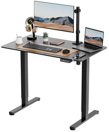 VonHaus Electric Standing Desk, Height Adjustable Sit Stand Desk w/Anti-Collision & Height Preset Technology, Cable Management & USB-C Charging, 100x60cm, Two Piece Black Desktop & Frame