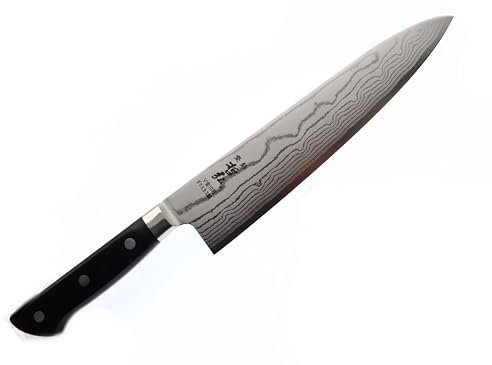 Couteau de Cuisine Japonais Acier inoxydable VG-10 Damas HRC 60 Double Tranchant - Couteau Fabriqué au Japon par Tetsuhiro (Gyuto Chef 21 cm)