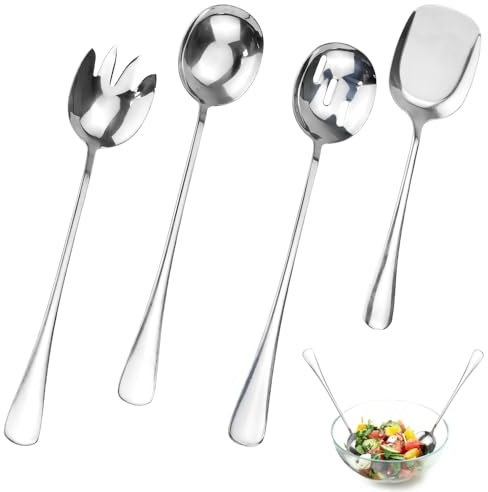 MININUSI 4 Pcs Set de Cubiertos para Ensalada Acero Inoxidable 28cm 22.5cm Cuchara y Tenedor para Ensalada Cubiertos Servir Ensalada Servidor De Ensalada con Largo Mango para Postres Sopas Ensalada