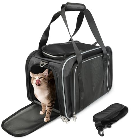 PETWIT katzentransportbox hundetransportbox faltbar große Haustiertasche für Katze und Kleine Hunde im Auto, Fugzeug oder in der Bahn