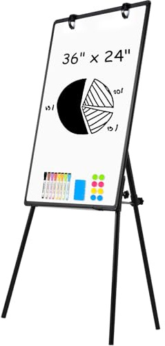 QUEENLINK Magnetische Whiteboard-Staffelei, 91,4 x 61 cm, höhenverstellbar, trocken abwischbar, mit Ständer, großer Aluminiumrahmen, Whiteboard für den Unterricht, Flipchart-Schreibtafel für Büro