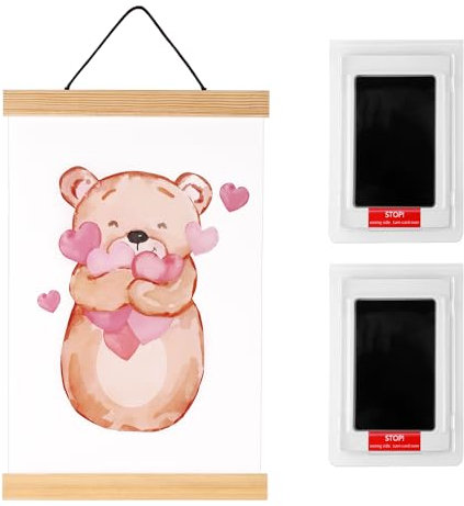 Baby Fußabdruck Set, Hand und Fußabdruck Set Baby Enthalten Poster-Aufhängetafel und Stempelkissen Abdruckset für Babyfüße Babyparty Erinnerungsgeschenk Babyzimmer Dekoration (Bär und Liebe)