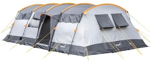 Skandika Tunnelzelt Hurricane für 12 Personen | Camping Zelt mit/ohne eingenähtem Zeltboden, mit/ohne Sleeper Technology, 2 Schlafkabinen, 5000 mm Wassersäule, 215 cm Stehhöhe | Großes Familienzelt