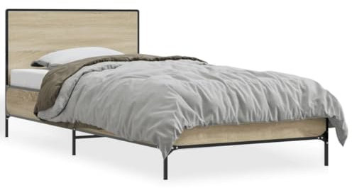 vidaXL Bettgestell, Bett für Schlafzimmer, Bettrahmen mit Lattenrost, Einzelbett Schlafzimmerbett Metallbeine, Sonoma-Eiche 75x190cm Holzwerkstoff Metall