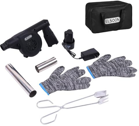 ELSOON Soufflet électrique portable pour cheminée - 12 V - 5000 tr/min - Ventilateur pour poêle à bois - Ventilateur d'extérieur pour barbecue de camping (GD01002333)