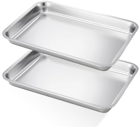 Juego de 2 placas de horno rectangulares de acero inoxidable, placa para cocinar y freír, placa de cocción 36 x 27 x 2 cm