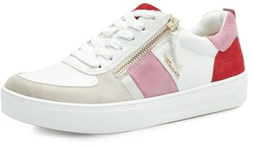 Tamaris Comfort Damen Sneaker flach mit Reißverschluss Freizeit, Mehrfarbig (Red/Rose), 38 EU