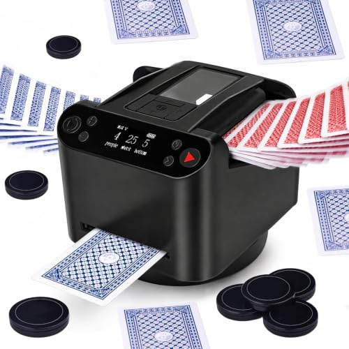 Kartenmischmaschine Elektrische, 2 in 1 Automatische Kartenmischer und Kartensender, um 360° Drehbarer Kartengeber mit 4 Kabellosen Kartengebertasten,Kartenmischgerät für UNO Kartenspiel,Poker,Skip bo
