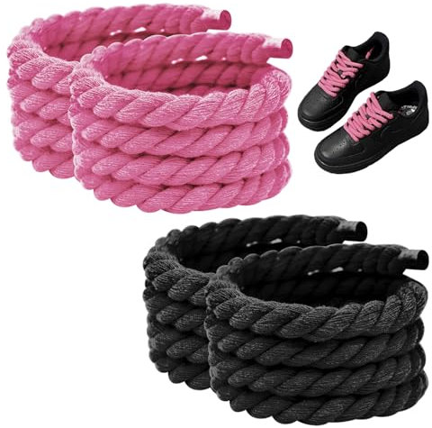 HDGSAFD 2 Paires De Lacets En Corde Épaisse, Lacets En Corde De Coton À Trois Brins, Lacets Tressés Torsadés, Cordes De Lacets De Bricolage, Lacets De Sport, Lacets Ronds D'Épaisseur 8 Mm