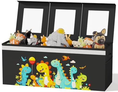 BBLIKE Extra Large Toy Storage Box - Foldable Toy Chest for Kids, Toy Organizer with Visible Lids, Side Mesh Pockets & Handle, 135L Toy Boxes for Boys, Girls, Clothes, Nursery, Living Room (Black)