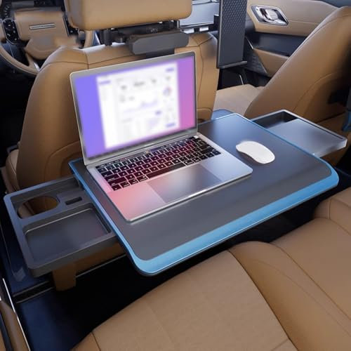 CHBMZ Car Backseat Tray Table, Portable Foldable Car Tray Table, for Rear Passenger Road Trip Eating & Work, Multifunctional Adjustable Travel Tray with Phone Drink Holder