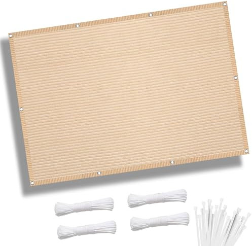 Sonnensegel, rechteckig, 1,4 x 1,5 m, Stoff, lichtdurchlässig, mit Gratis Seil, cremefarben