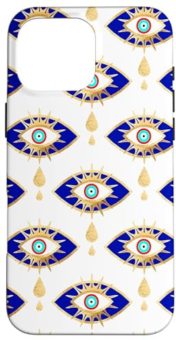Blue and Gold Evil Eyes Case for iPhone 16 Pro Max