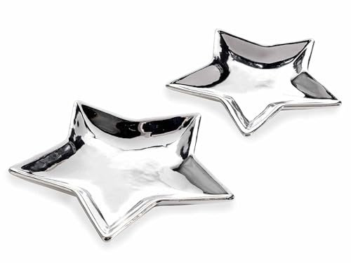 Bandejas con forma de estrella de cerámica plateada brillante – Juego de 2