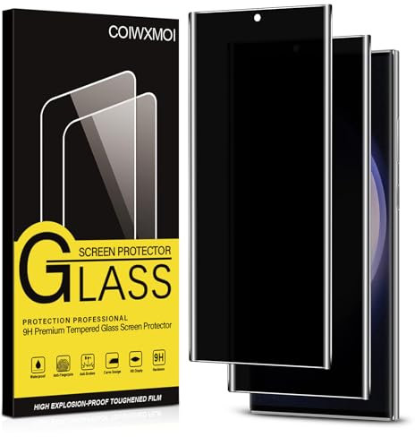Coiwxmoi Protector Pantalla Privacidad para Samsung Galaxy S23 Ultra Cristal Vidrio Templado Antiespia 9H Dureza Anti-Arañazos Antihuellas Anti Espía Protectora Película Sin Burbujas Privacy,2 Piezas